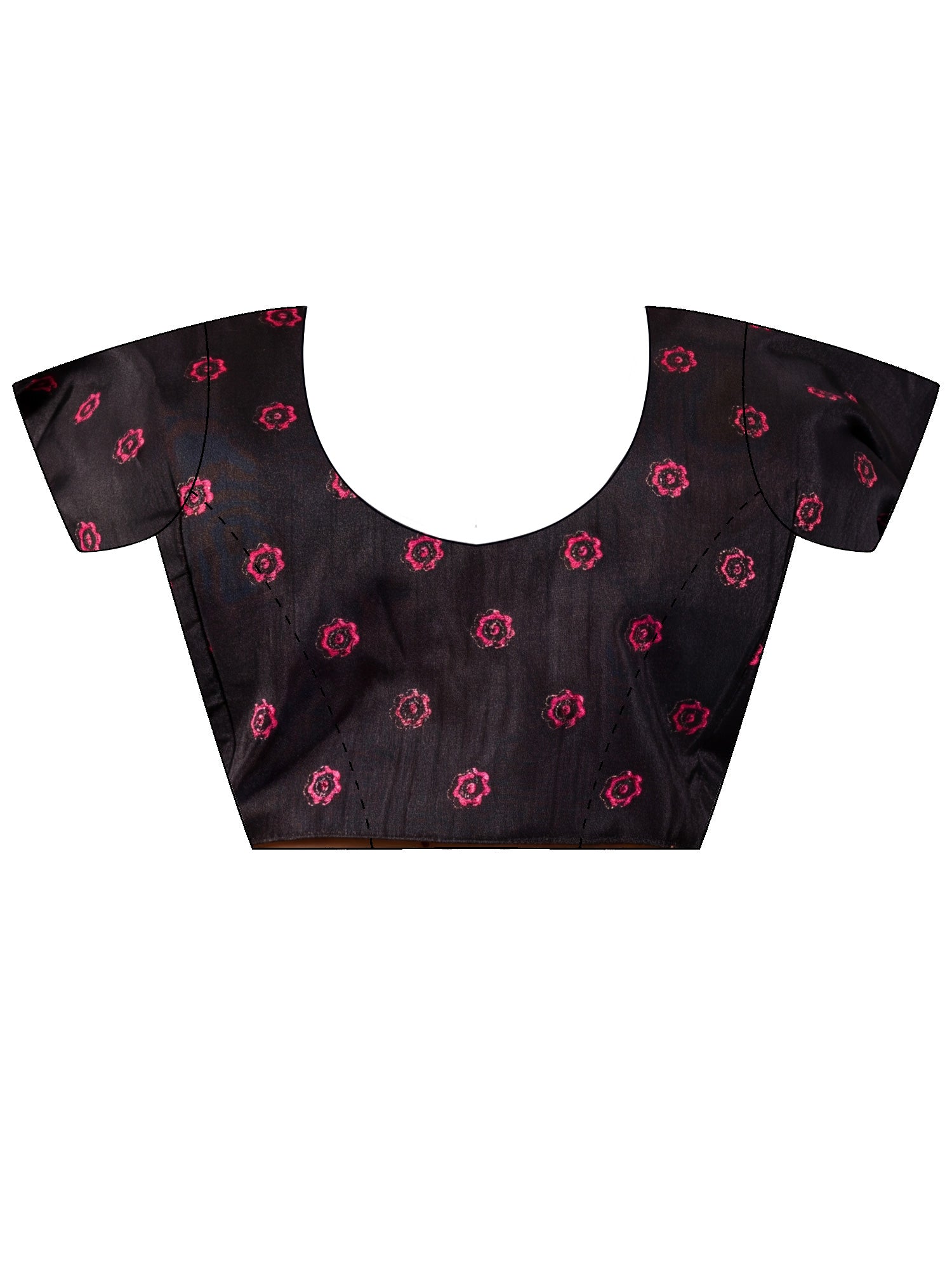 Unstitched black silk blend blouse piece with ethnic motif design
