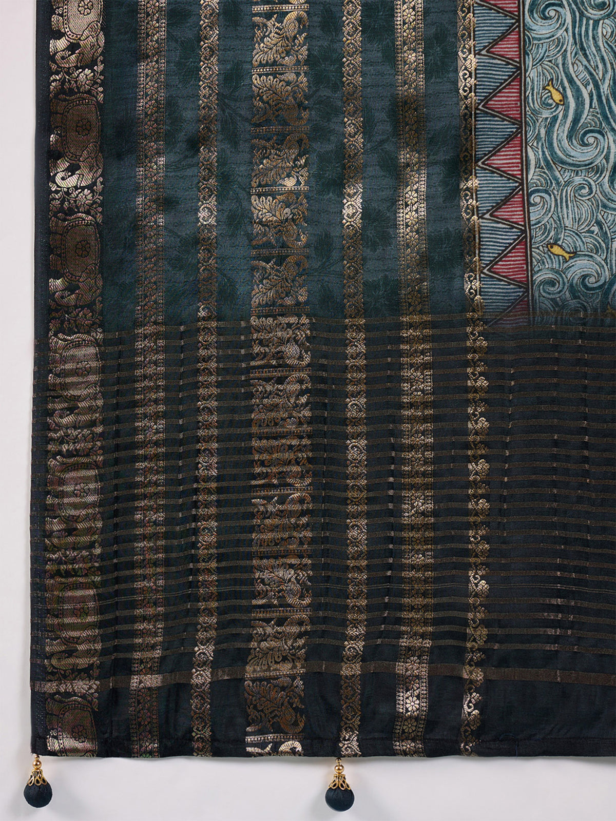 Dark Blue Viscose Silk saree – detail view 5