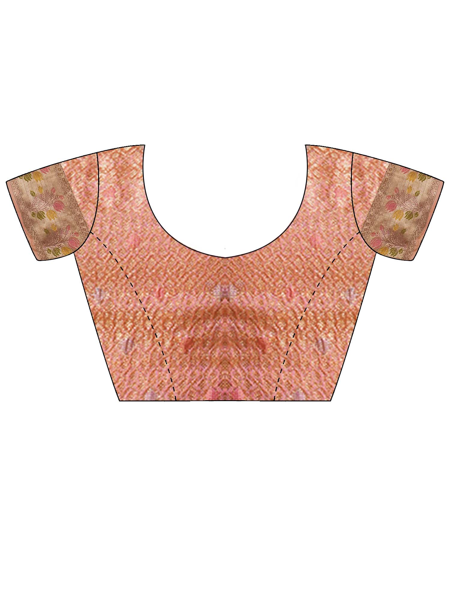 Unstitched pink brocade blouse piece with ethnic motif design