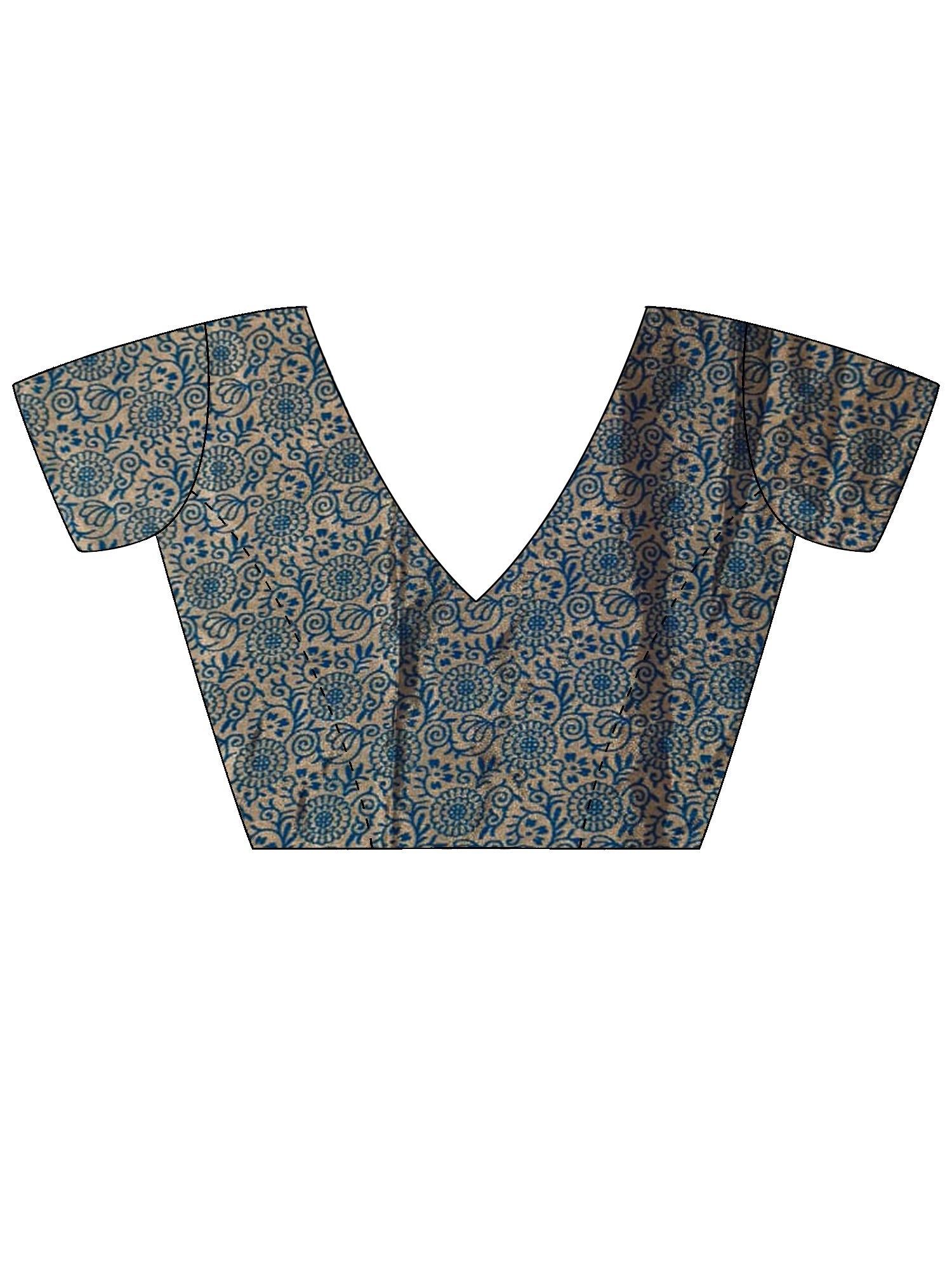 Unstitched teal blue silk blend blouse piece with floral design