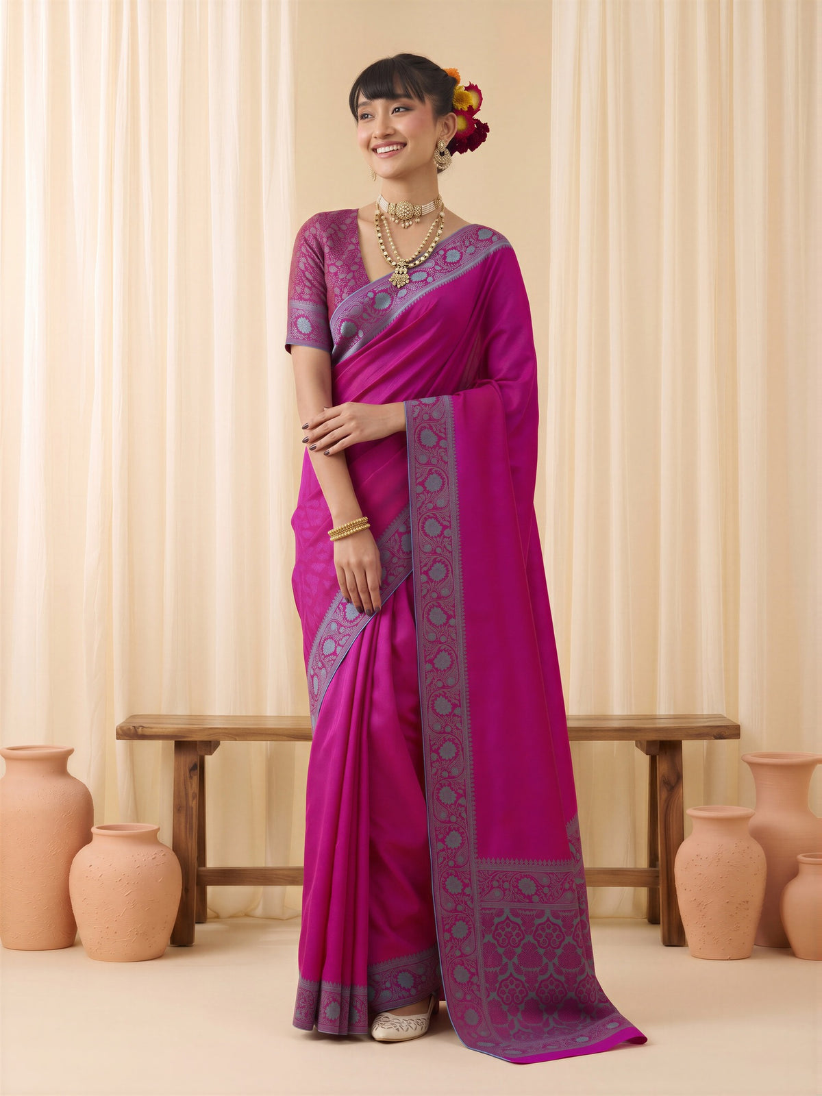 Magenta Silk Blend saree – detail view 3