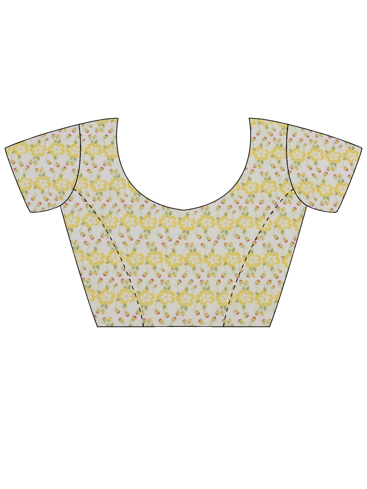 Unstitched yellow cotton linen blouse piece with floral design