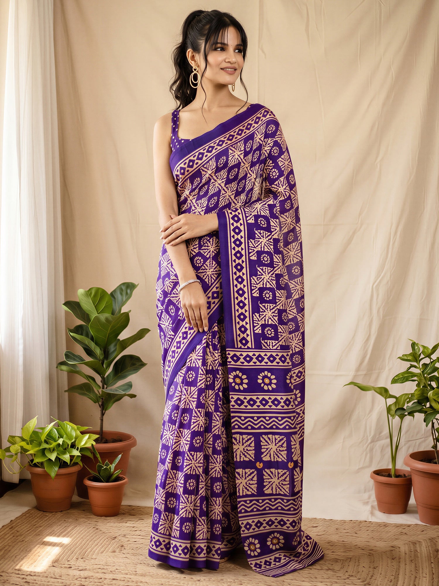 Purple Cotton Blend saree – detail view 3