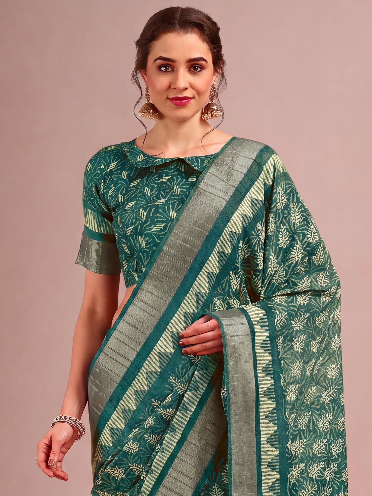 Teal Green Cotton Silk saree – detail view 3