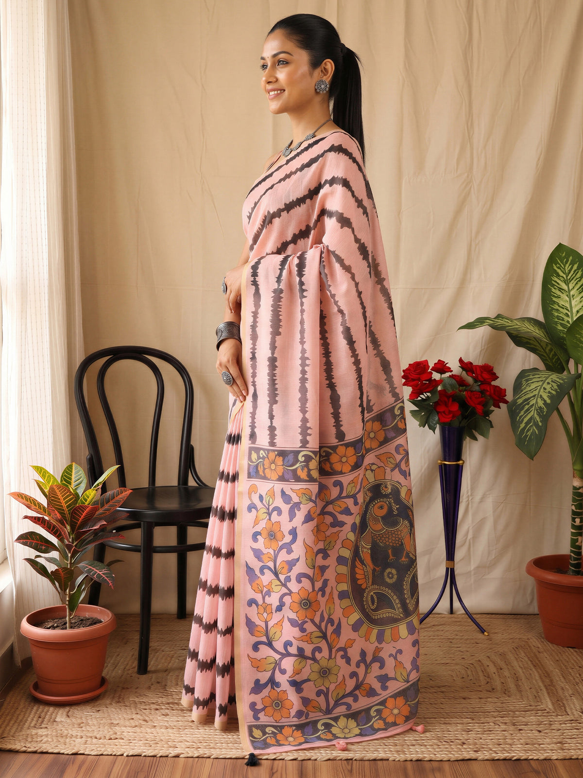 Pink Cotton Blend saree – detail view 2