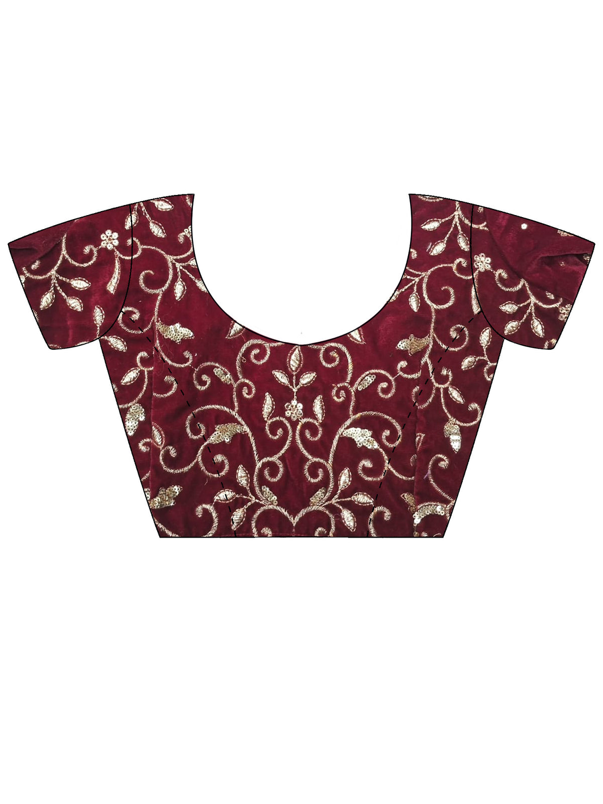 Unstitched maroon satin blouse piece with embellished design