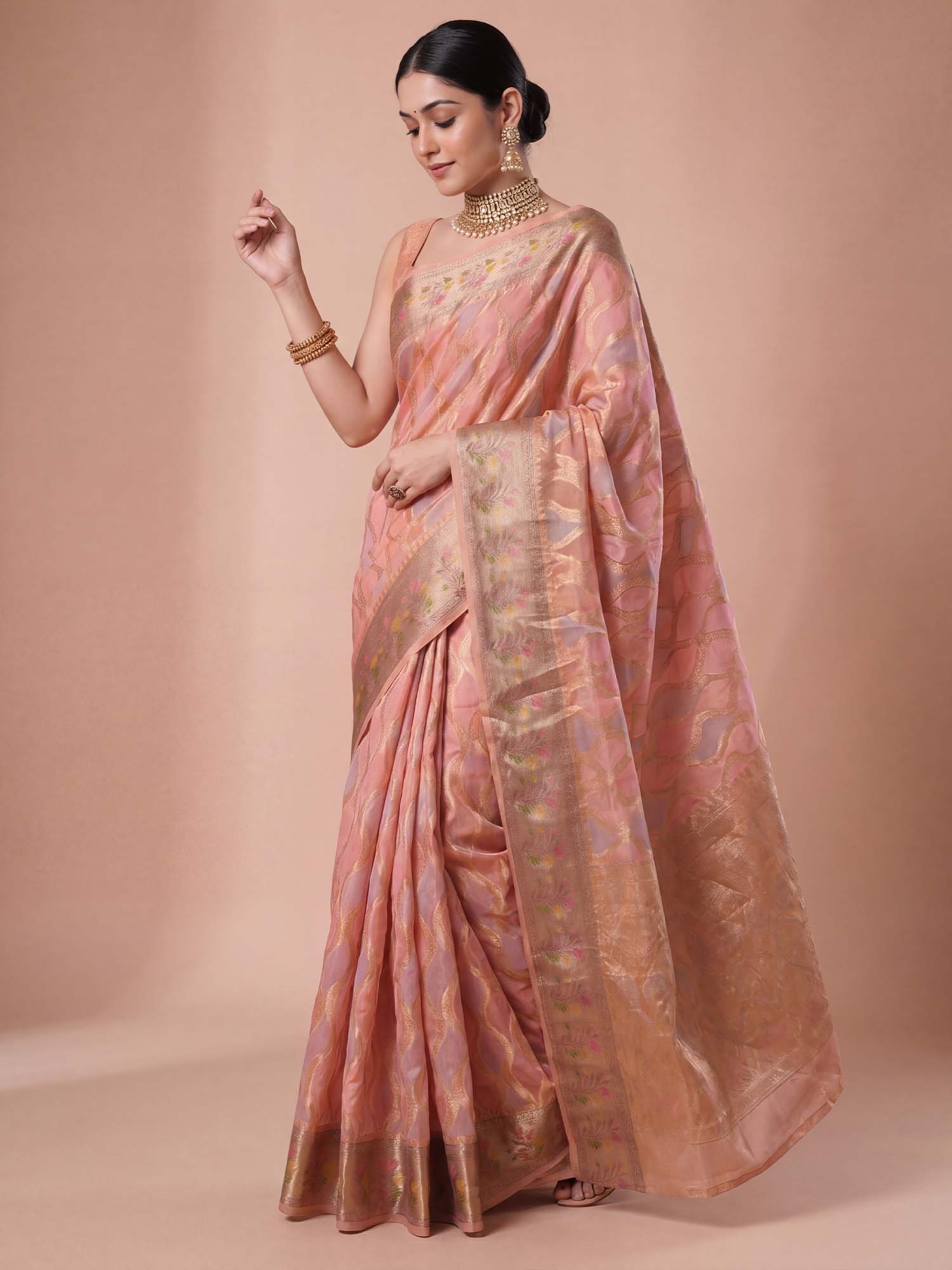 Pink Organza saree – detail view 3