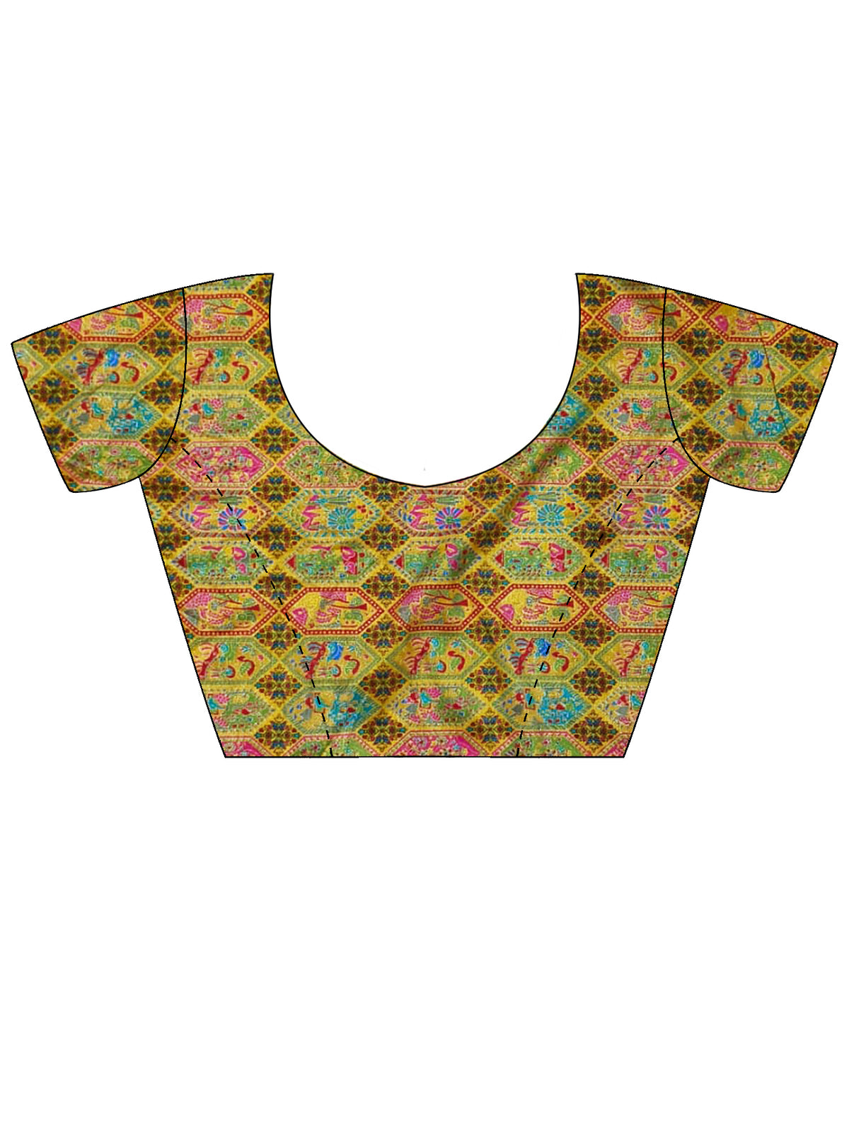 Unstitched multicolored silk blend blouse piece with kalamkari design