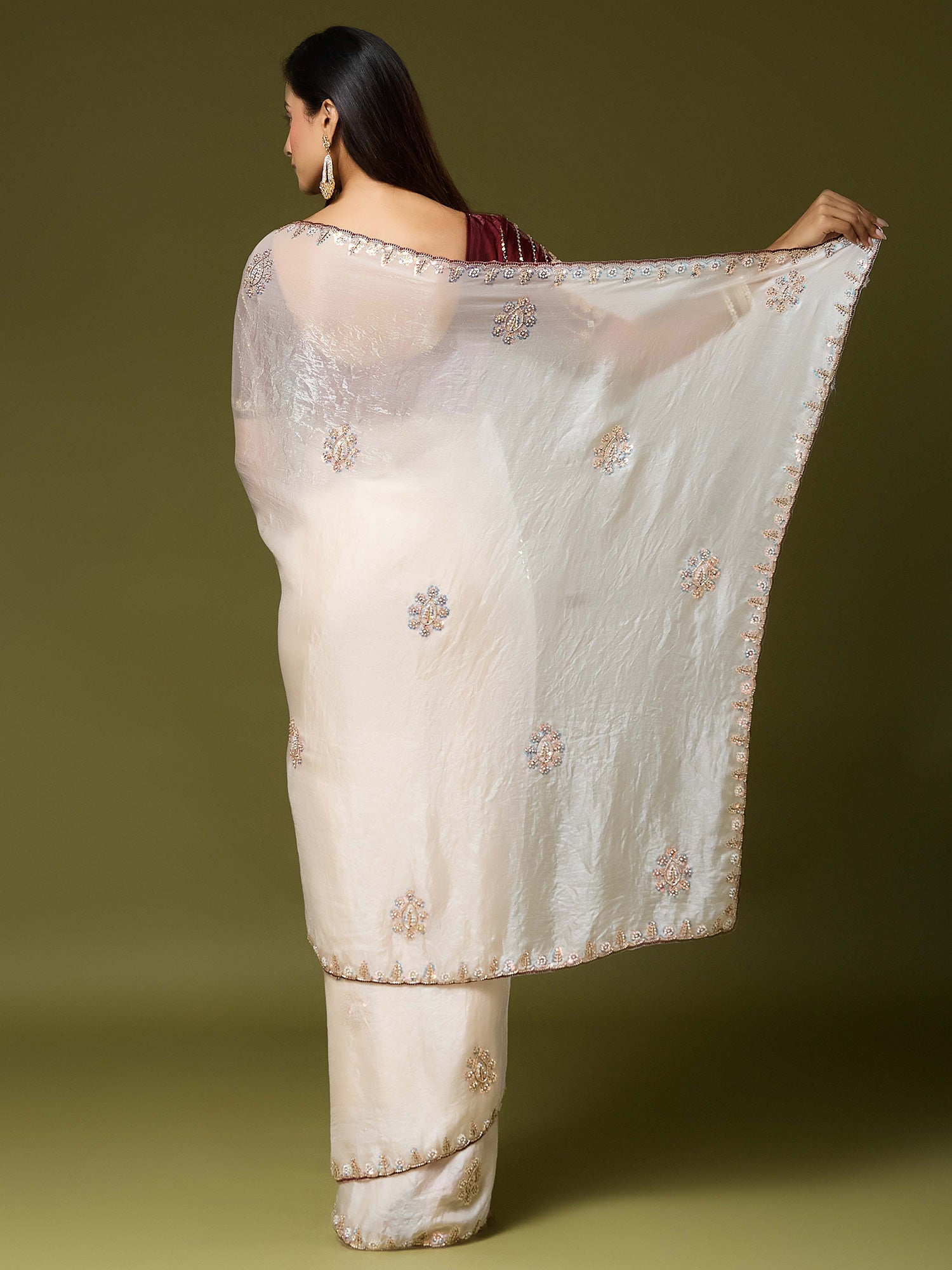 Off White Satin Silk saree – detail view 1