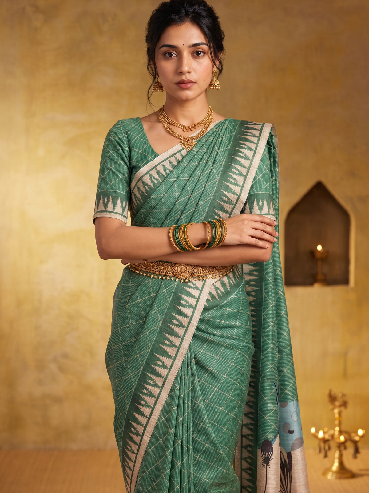 Light Green soft silk saree view 4