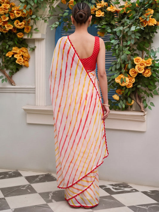 Off White georgette saree view 1