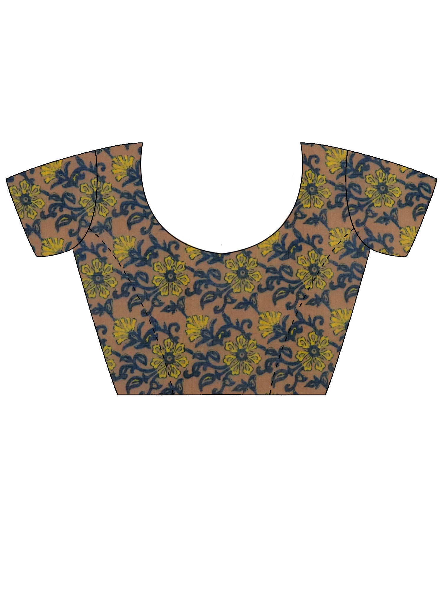 Unstitched blue cotton blend blouse piece with floral design