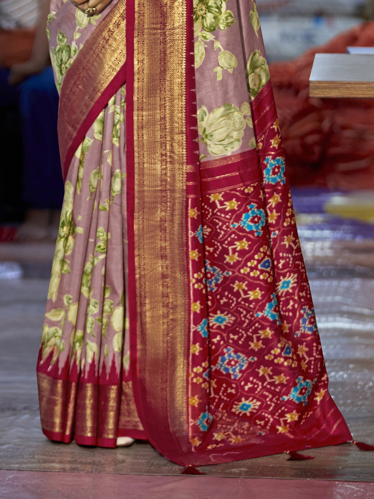 Rose Gold Tussar Silk saree – detail view 1
