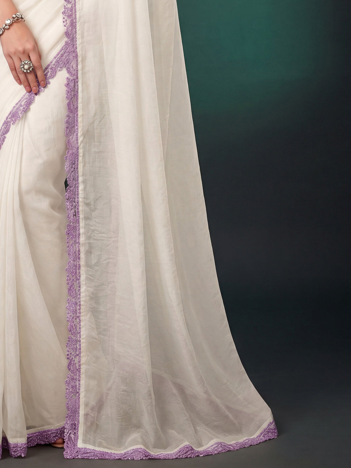 White Georgette saree – detail view 5