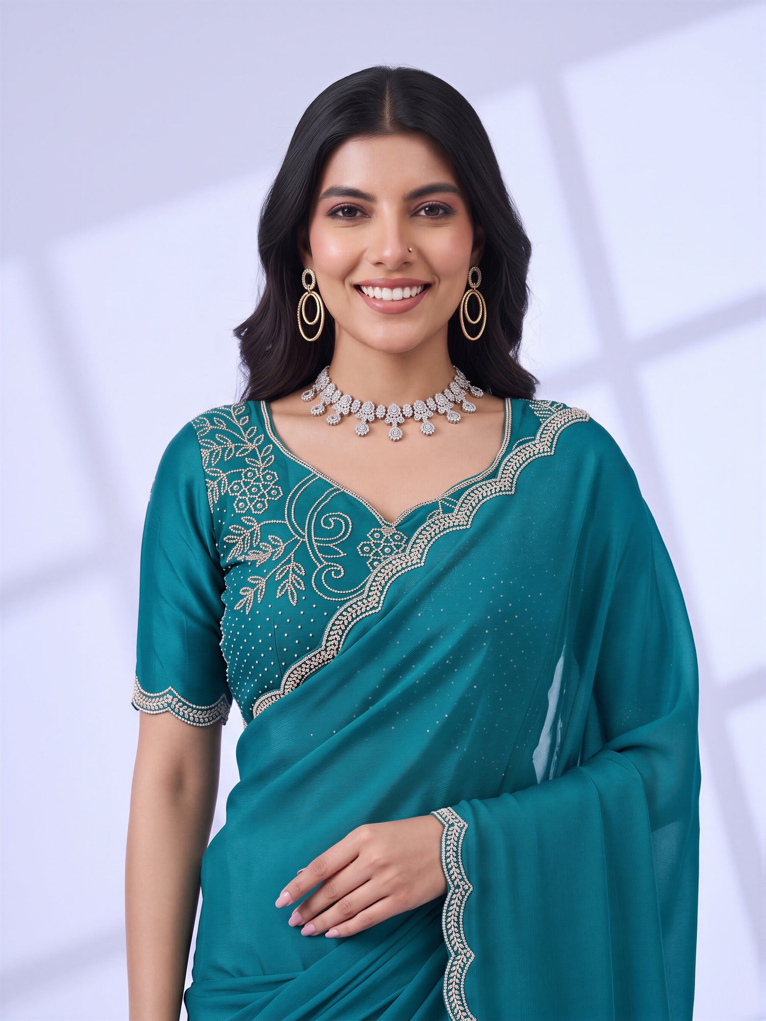 Light Blue Chiffon saree – detail view 4