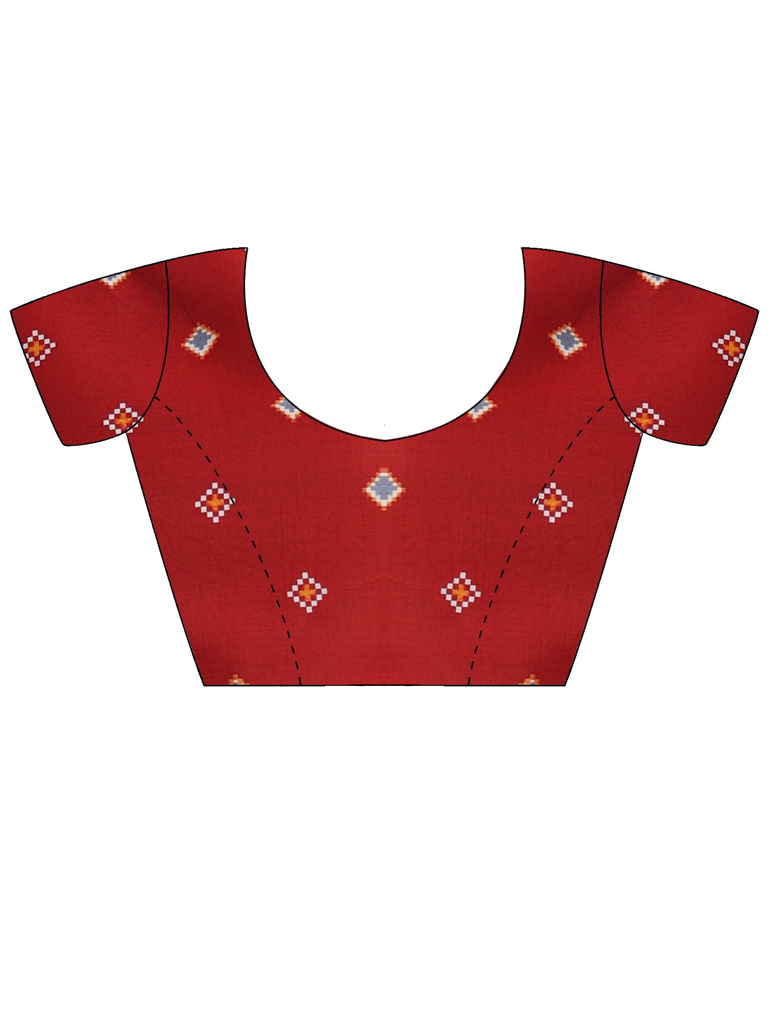 Unstitched red cotton blouse piece with ethnic motif design