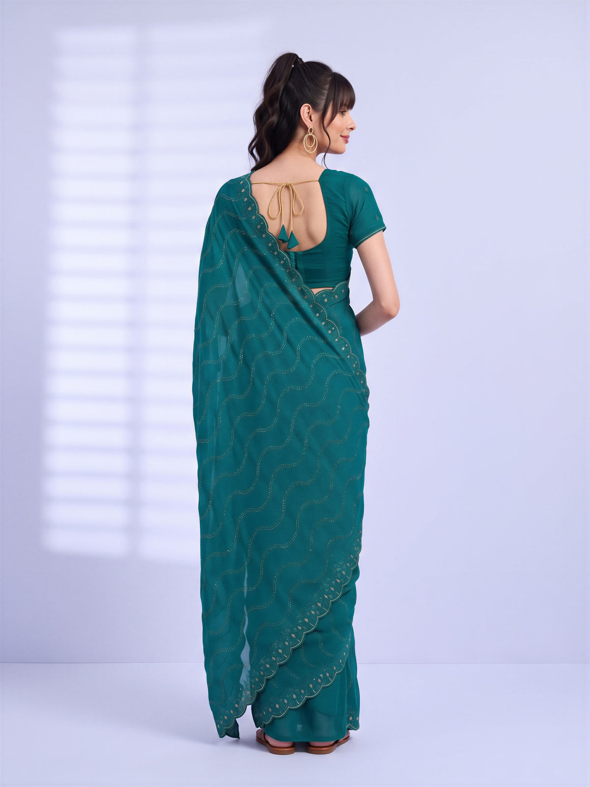 Teal Green Tissue saree – detail view 1