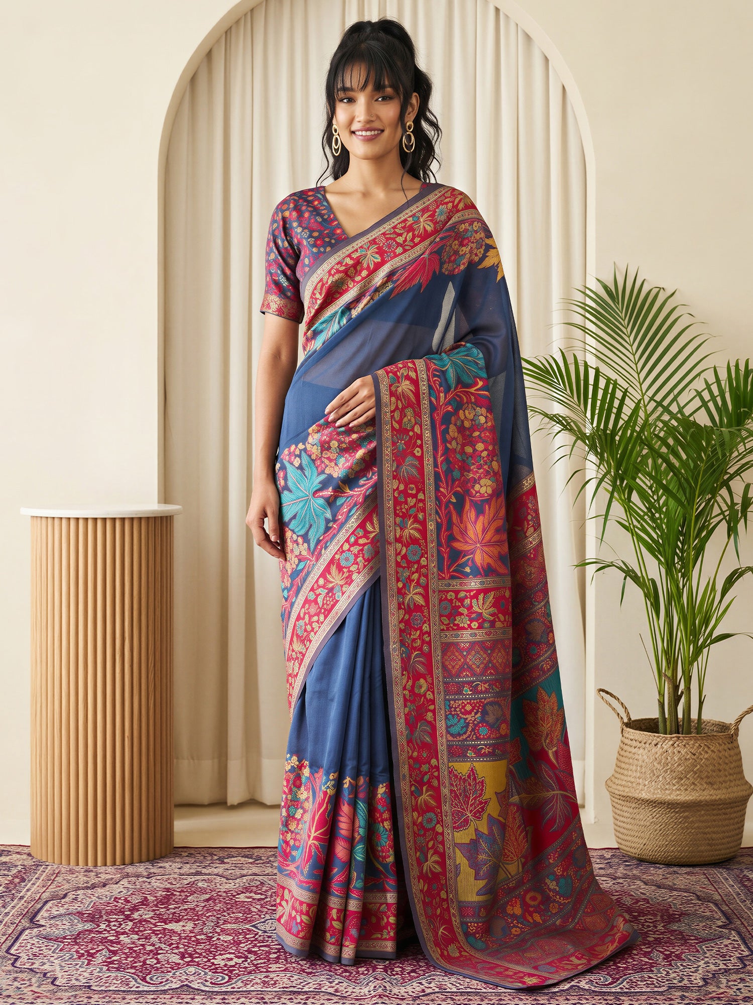 Navy Blue Pashmina Silk saree – detail view 3