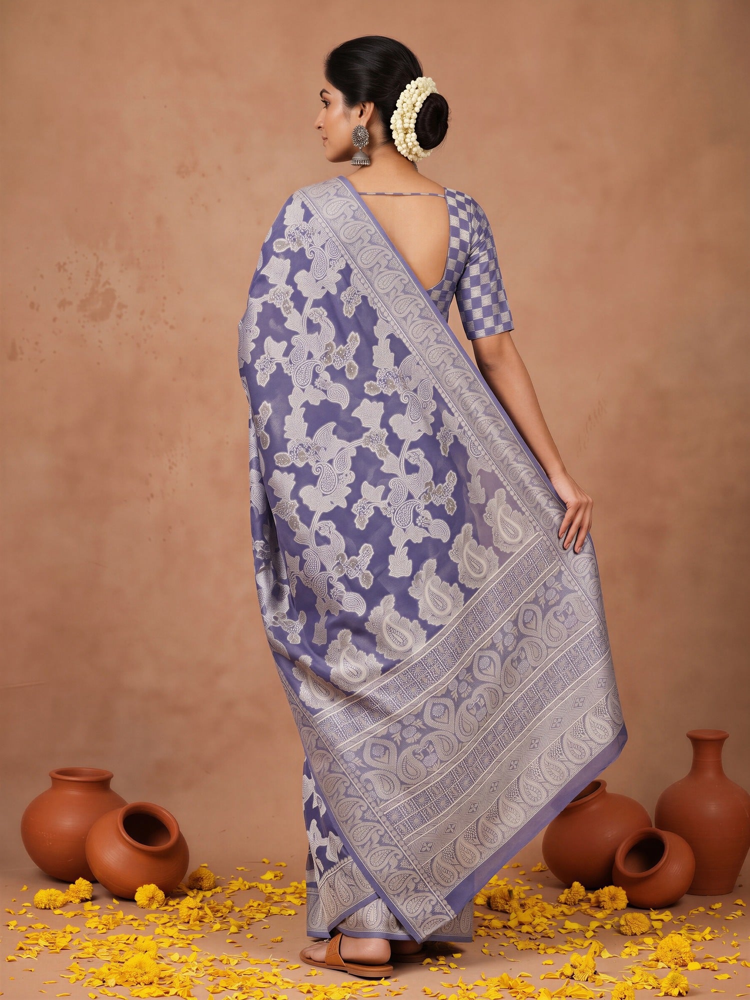 Navy Blue Organza saree – detail view 1