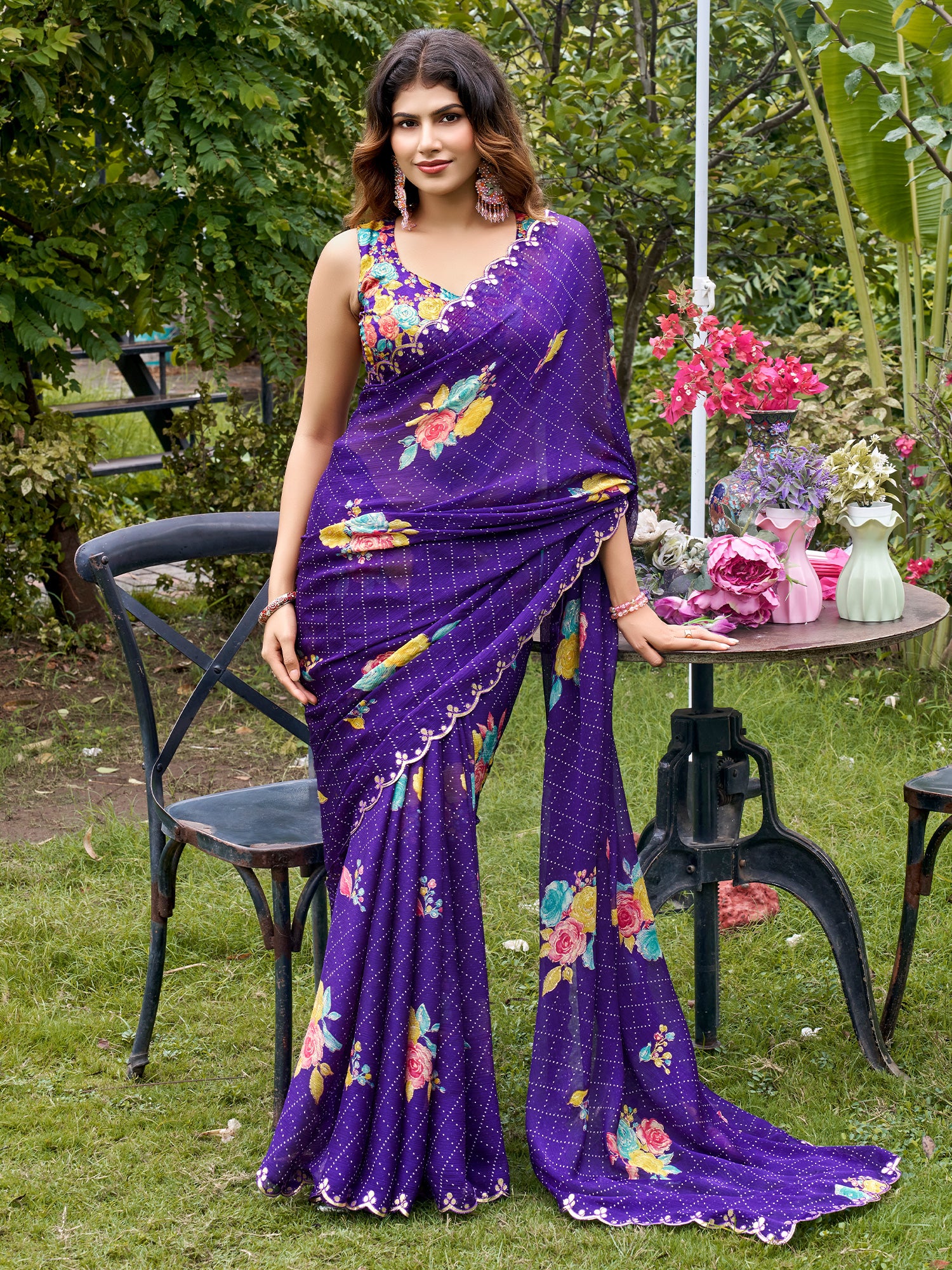 Purple Chiffon saree – detail view 1