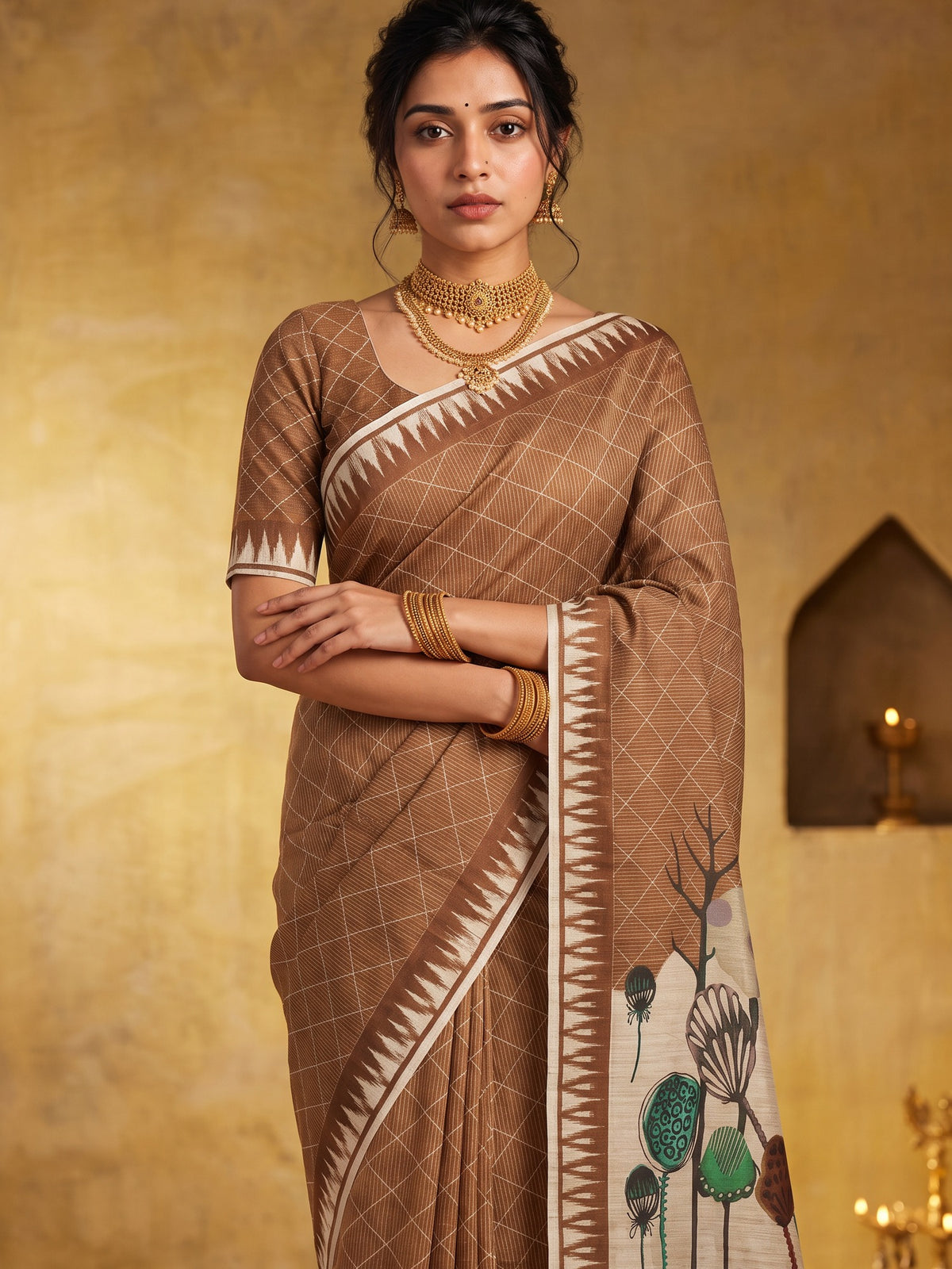 Light Brown soft silk saree view 3