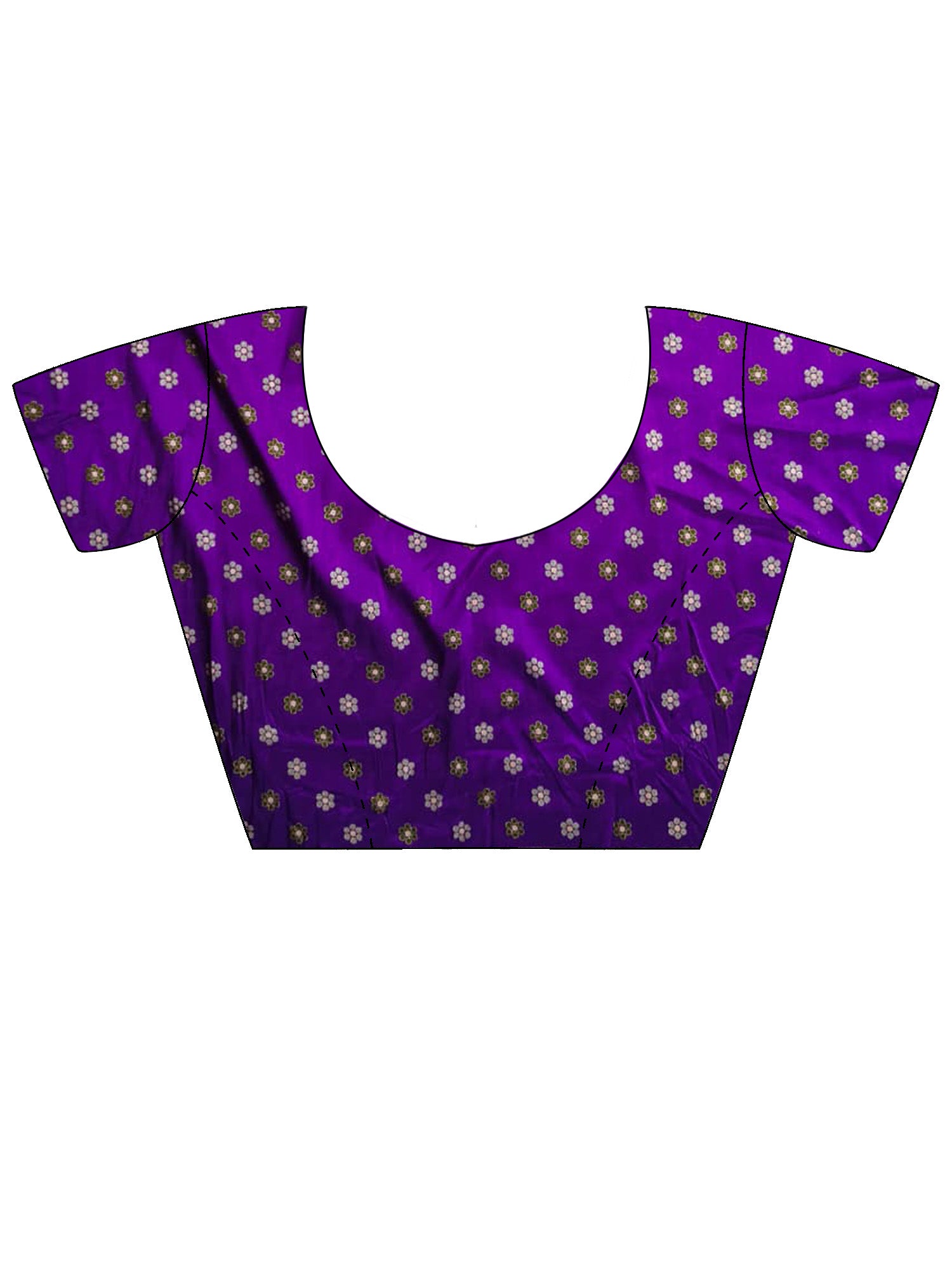 Unstitched violet silk blend blouse piece with ethnic motif design