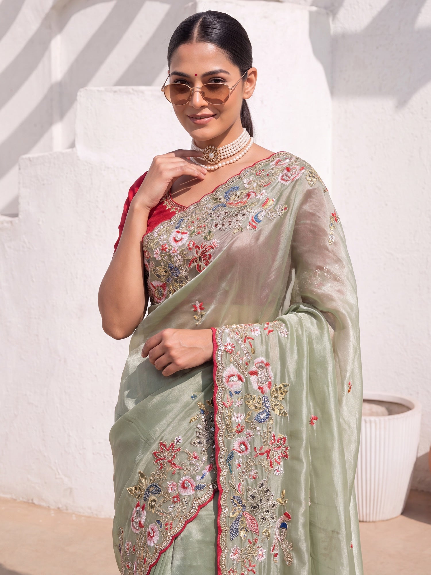 Light Green Organza saree – detail view 4