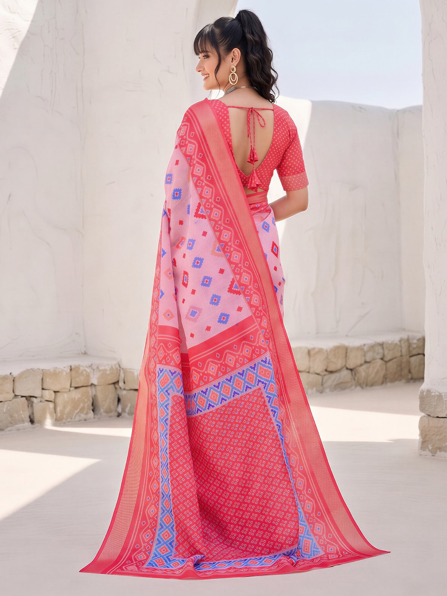 Pink Cotton Linen saree – detail view 1