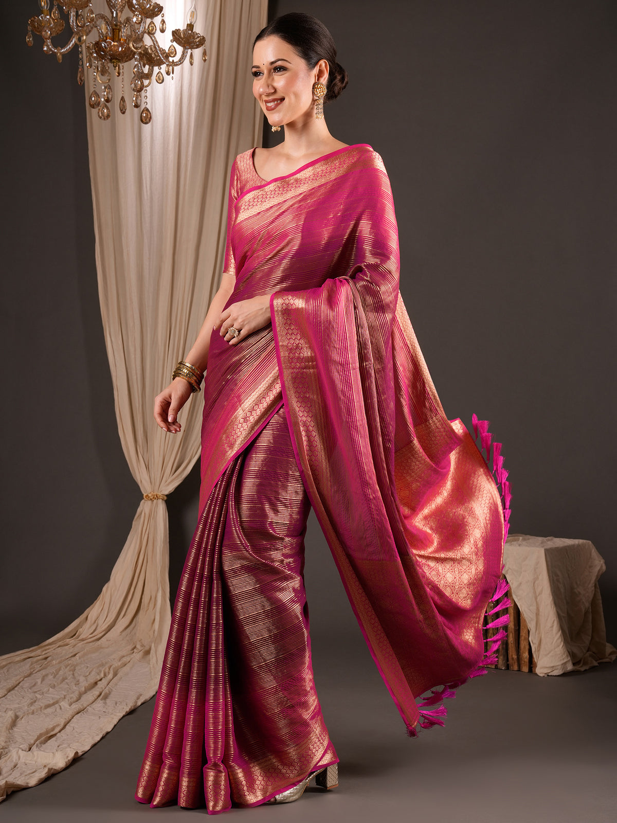 Wine Viscose Silk saree – detail view 3