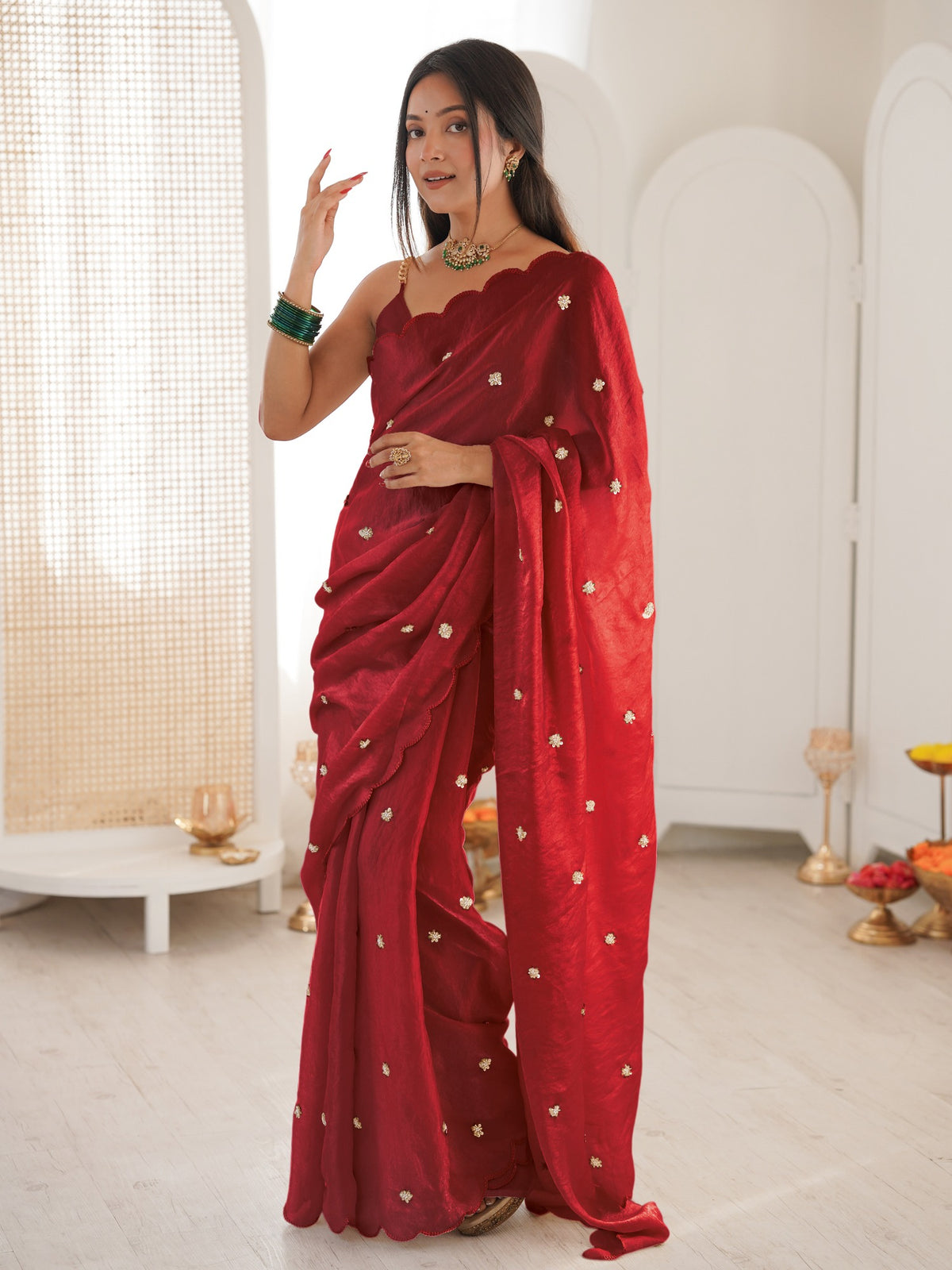 Maroon satin saree view 2