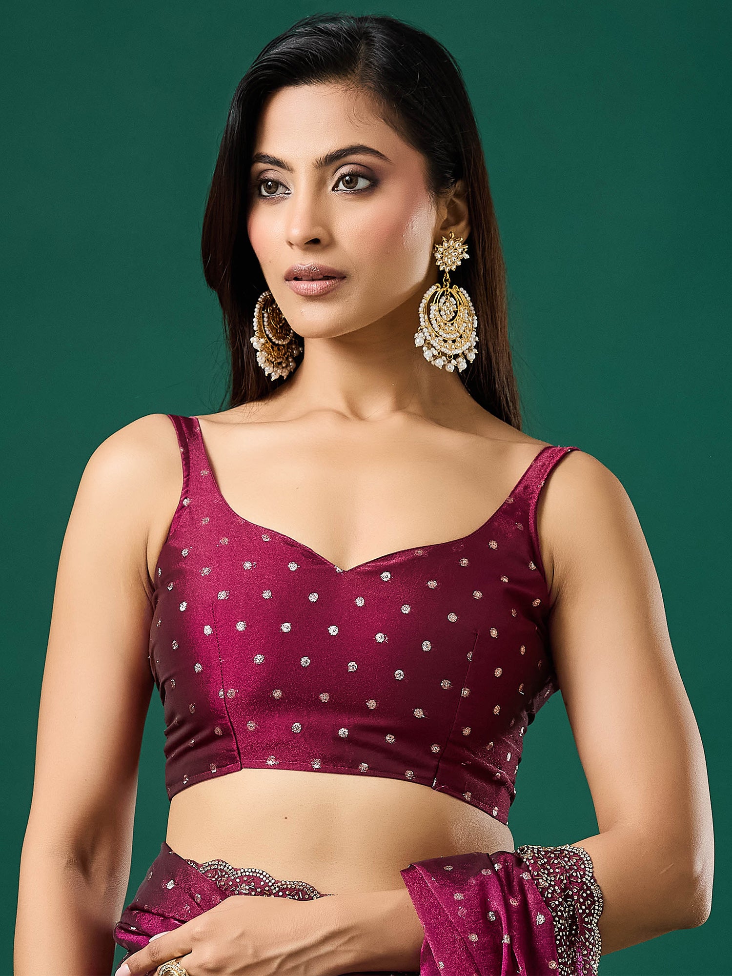 Unstitched purple silk blend blouse piece with zari butta design