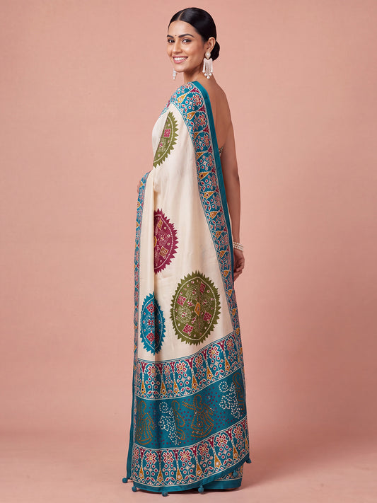 Light Blue satin saree view 1