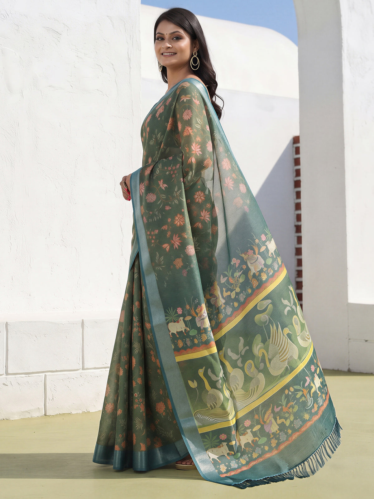Sea Green Cotton Silk saree – detail view 2