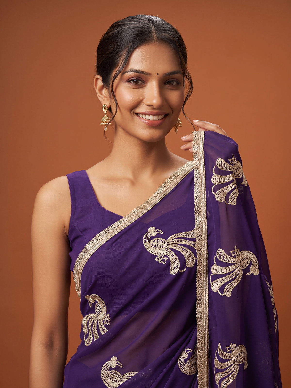 Purple Georgette saree – detail view 4
