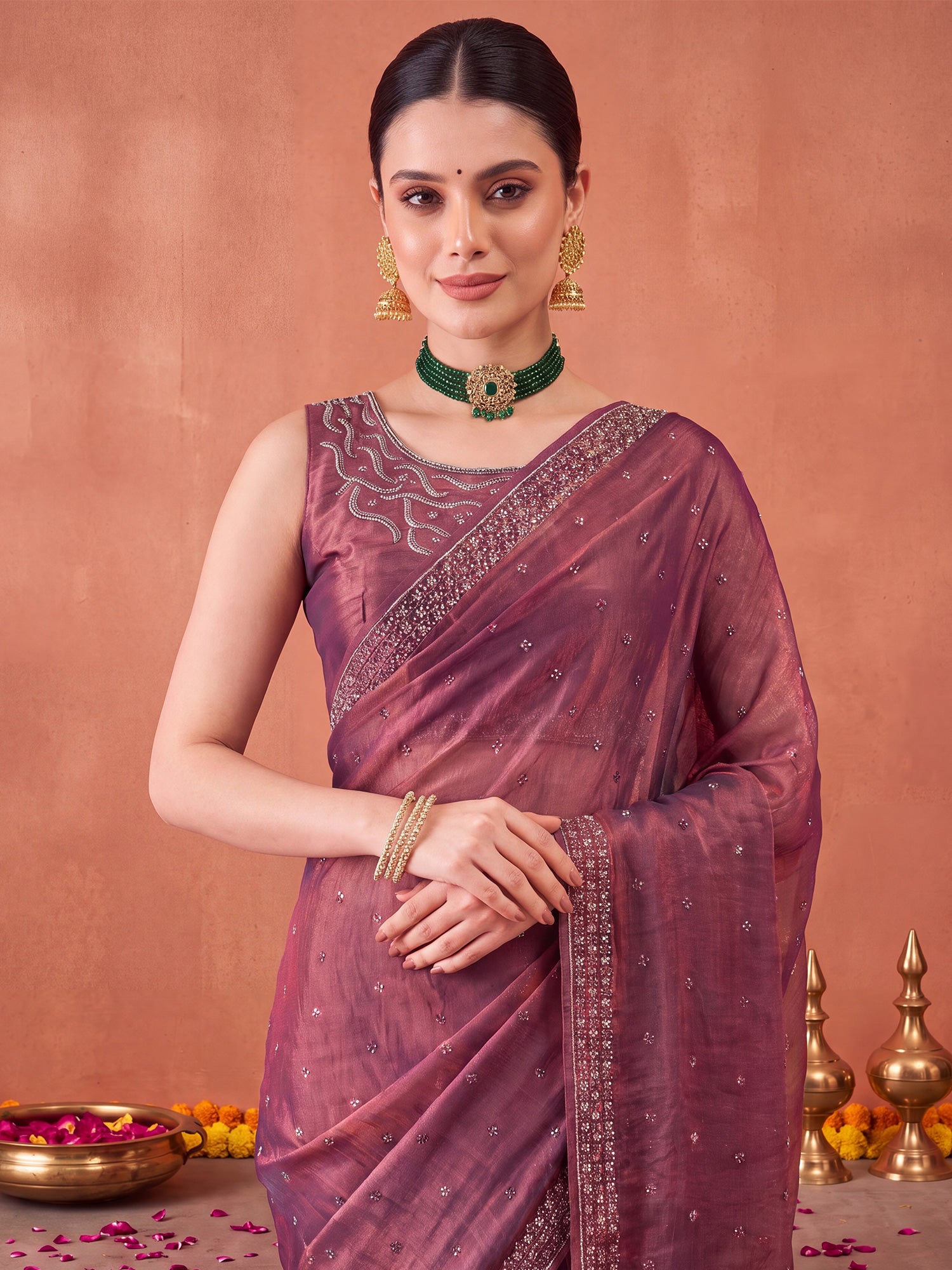 Mauve Satin Silk saree – detail view 4