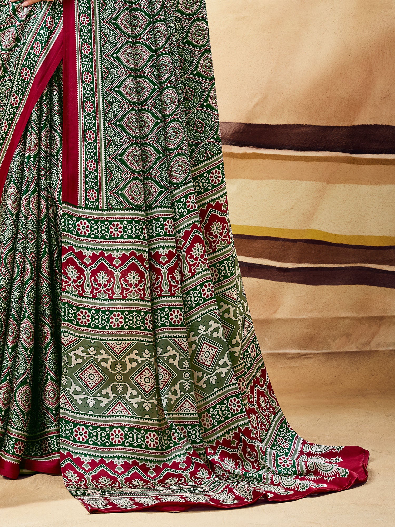 Green Satin saree – detail view 5