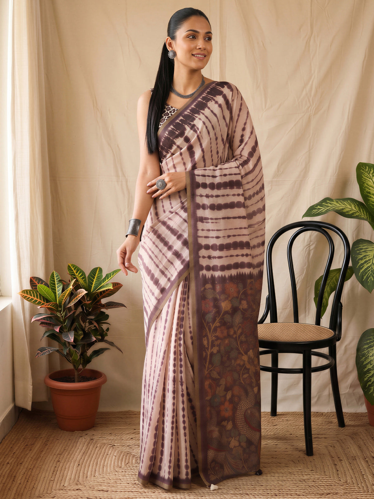 Peach Cotton Blend saree – detail view 3