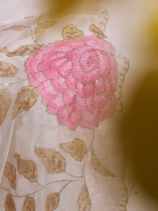 Off White organza saree view 1