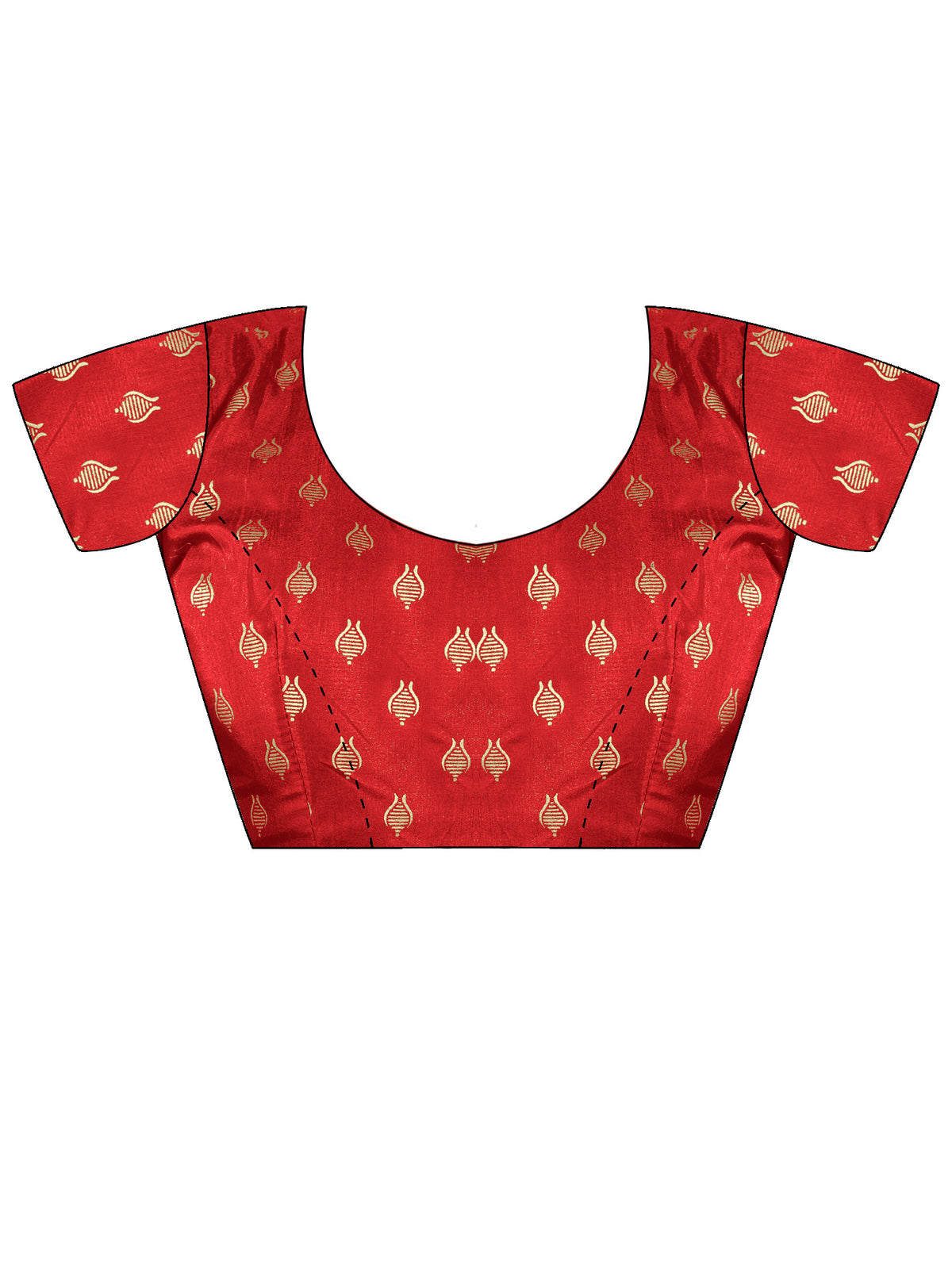Unstitched red cotton blend blouse piece with foil design