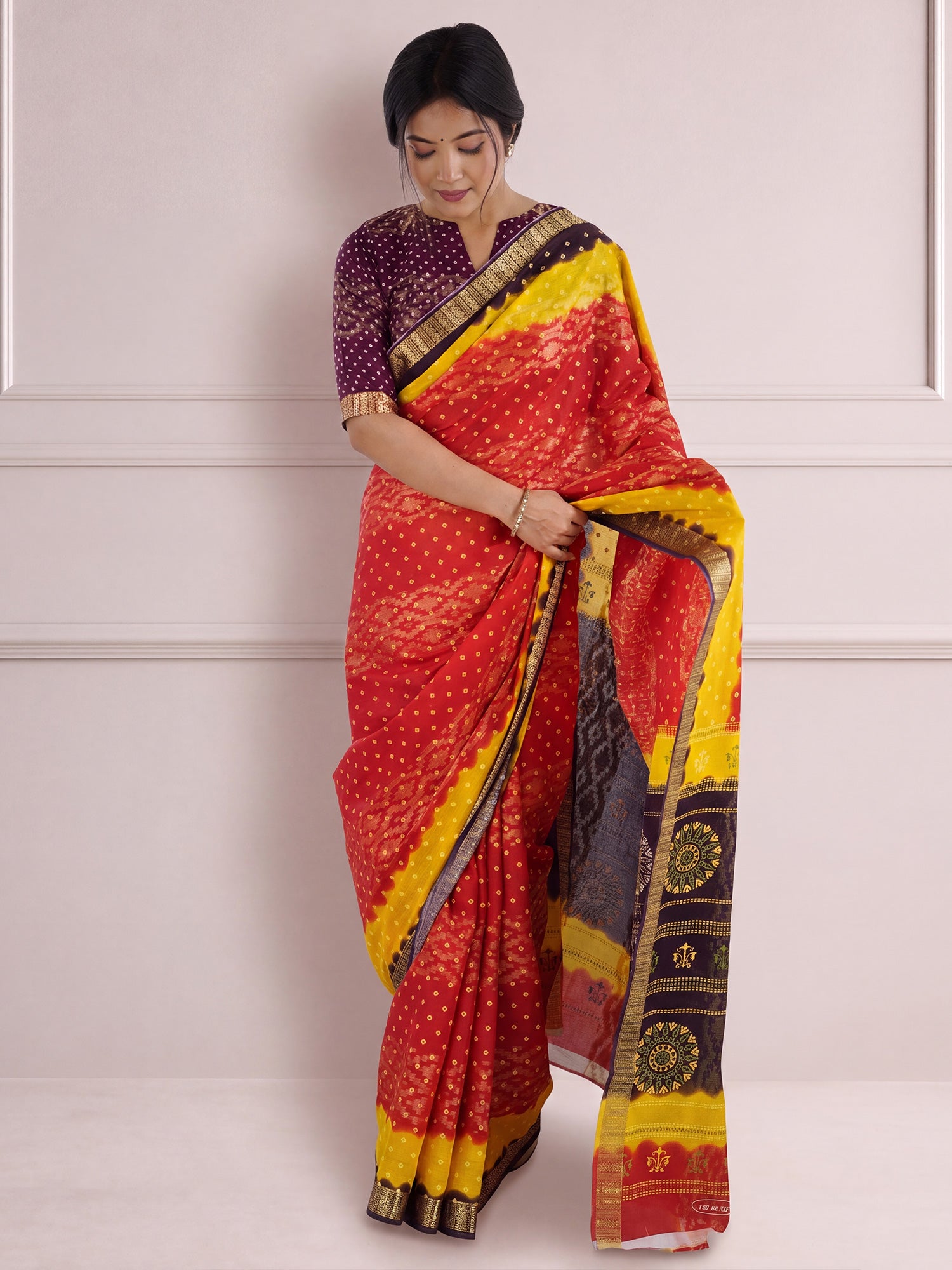 Red Cotton saree – detail view 2