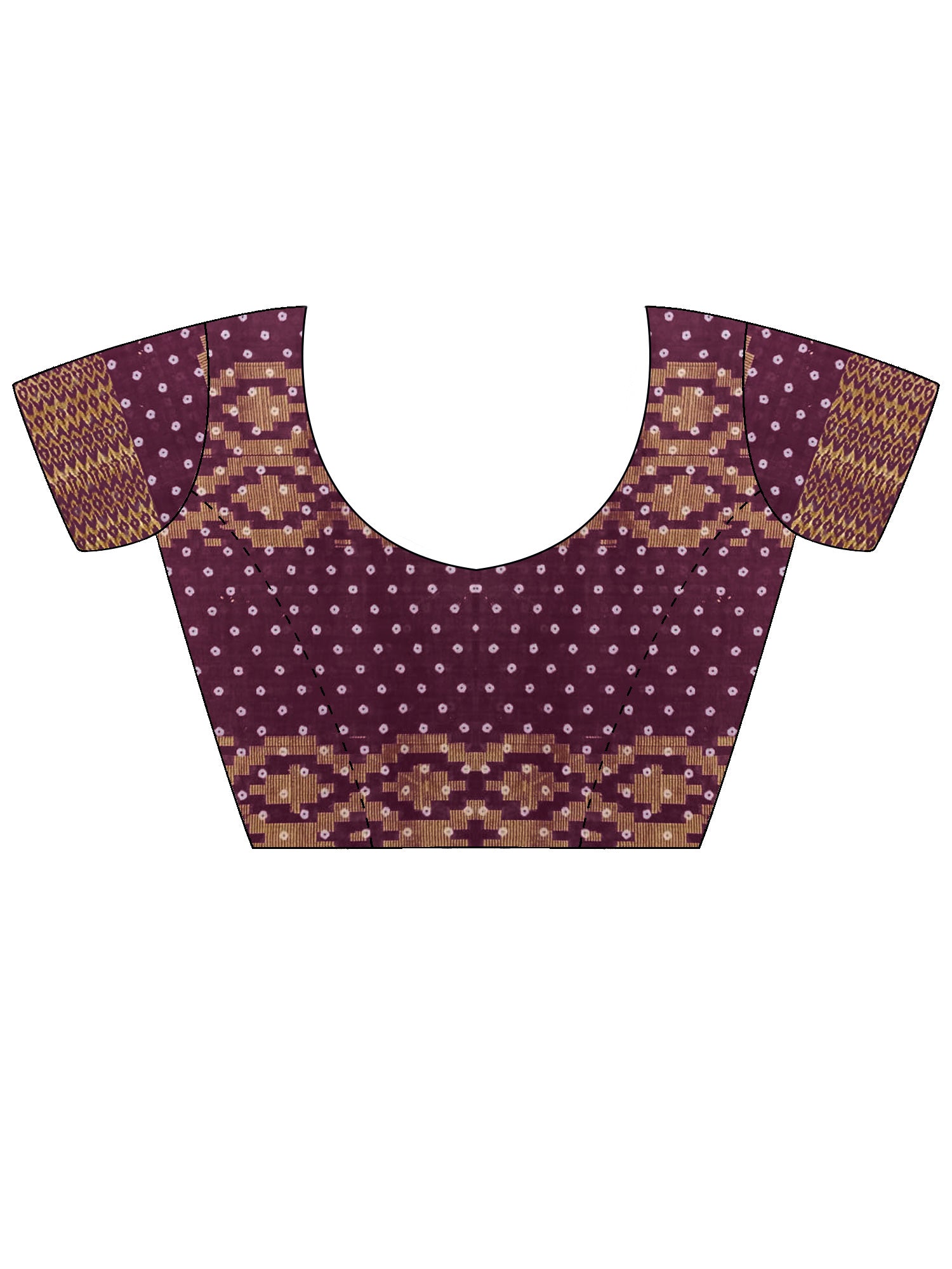 Unstitched purple cotton blouse piece with bandhani design