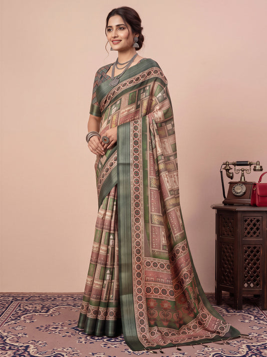 Green Linen saree – detail view 2