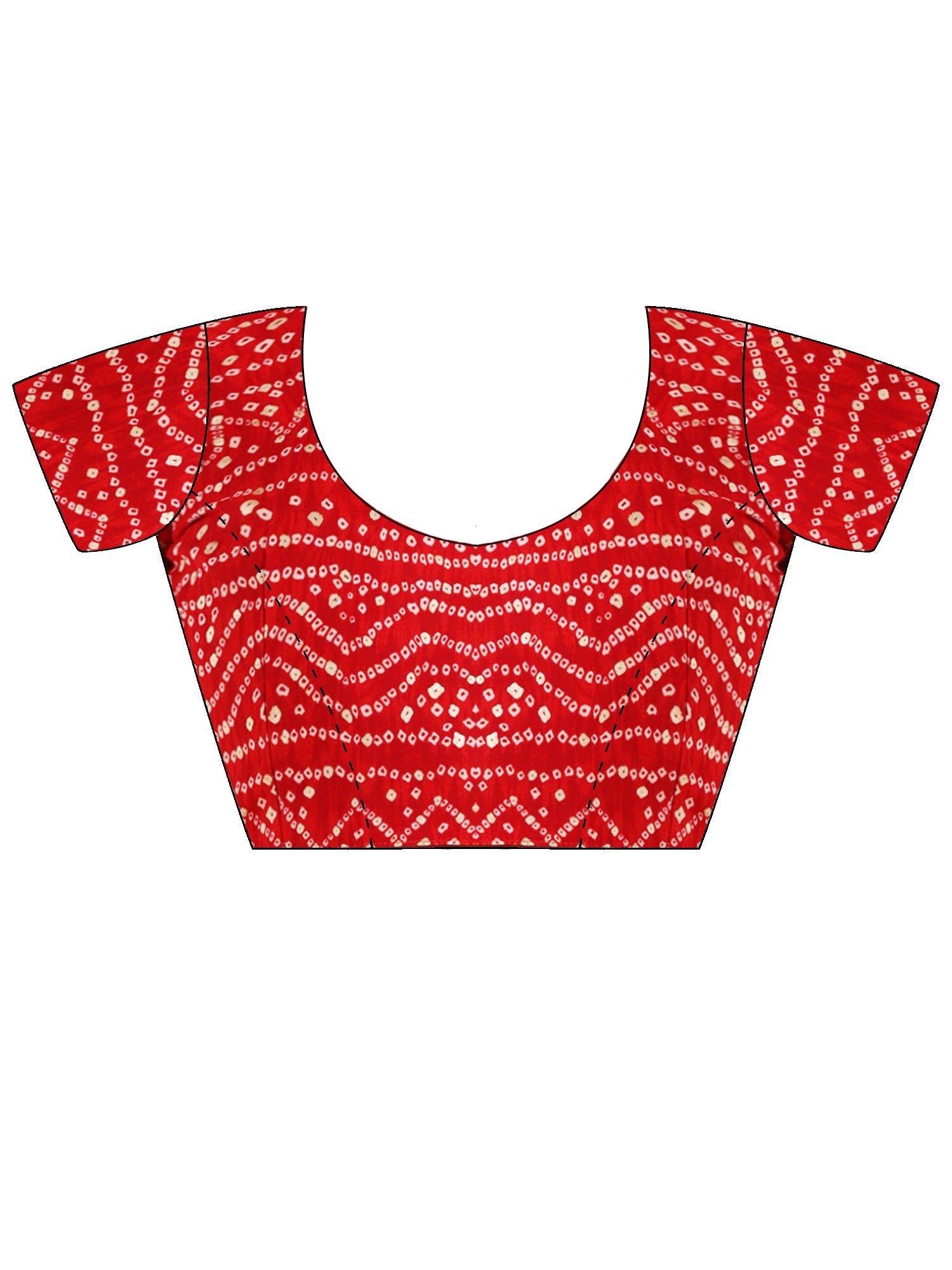Unstitched red silk blend blouse piece with bandhani design