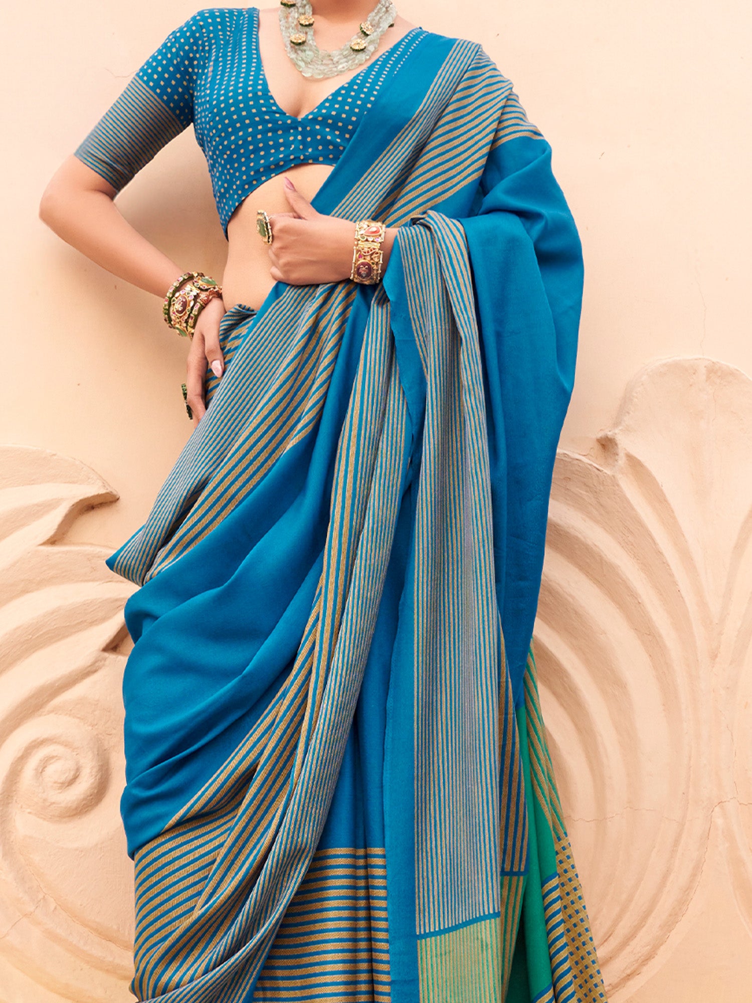 Teal Blue Silk Blend saree – detail view 2