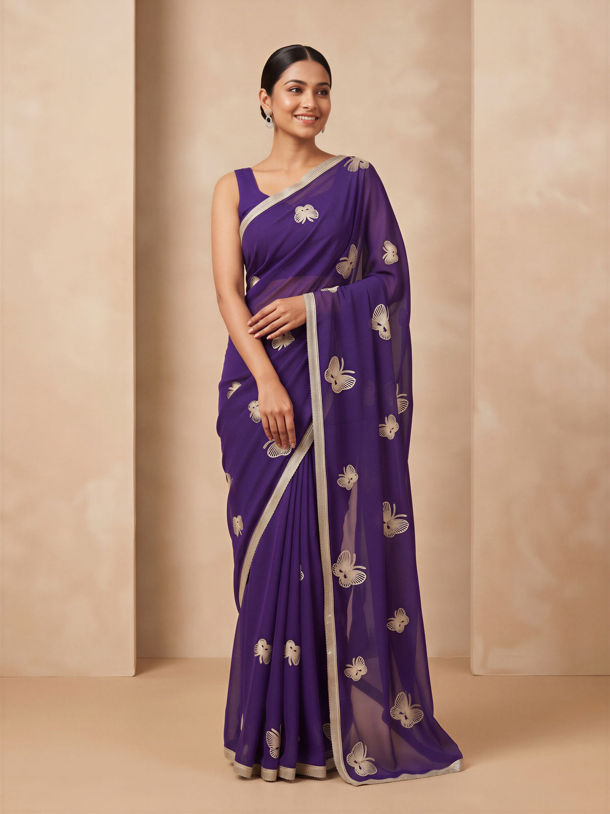 Purple Georgette saree – detail view 3