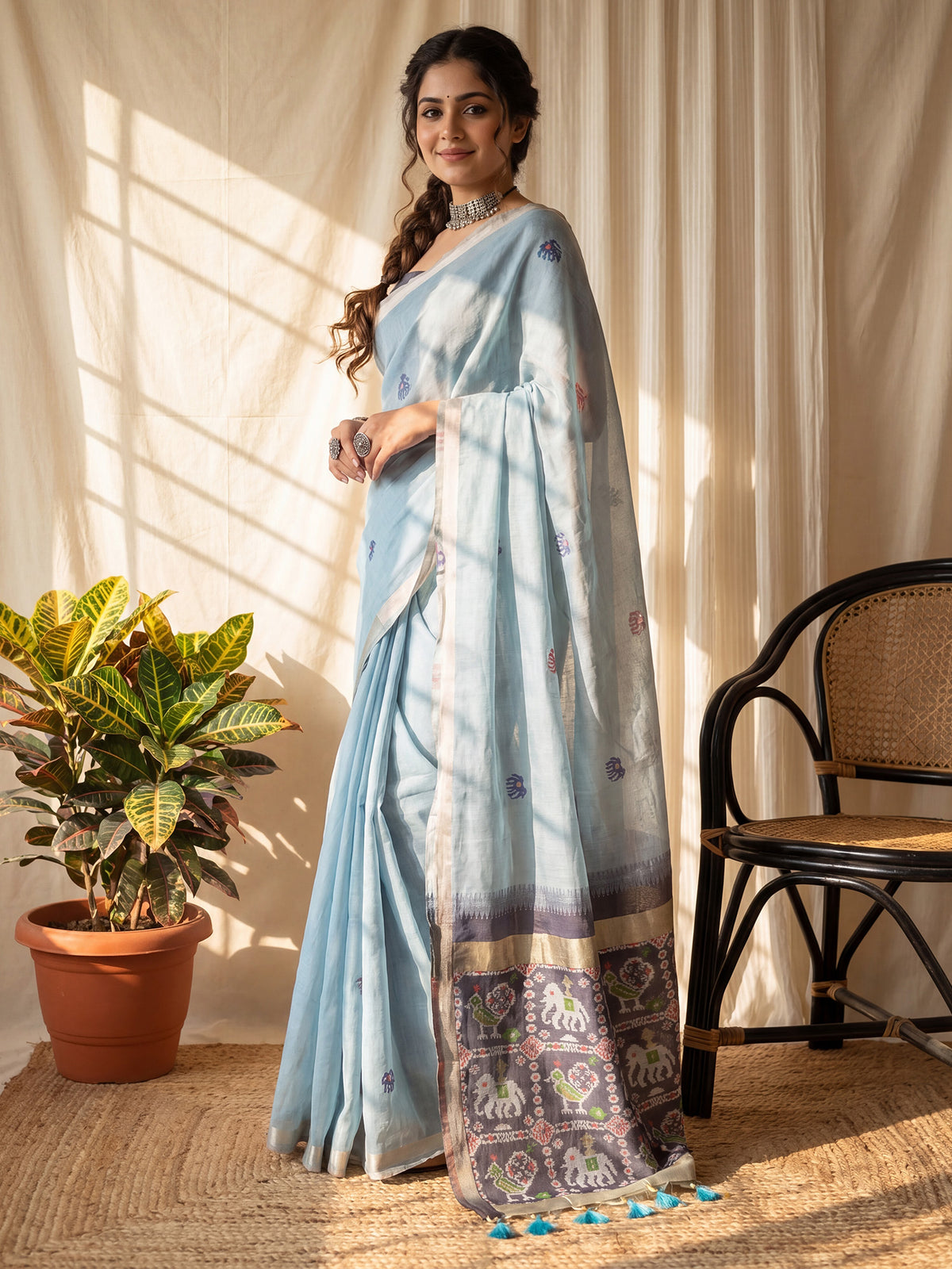 Light Blue Cotton saree – detail view 2