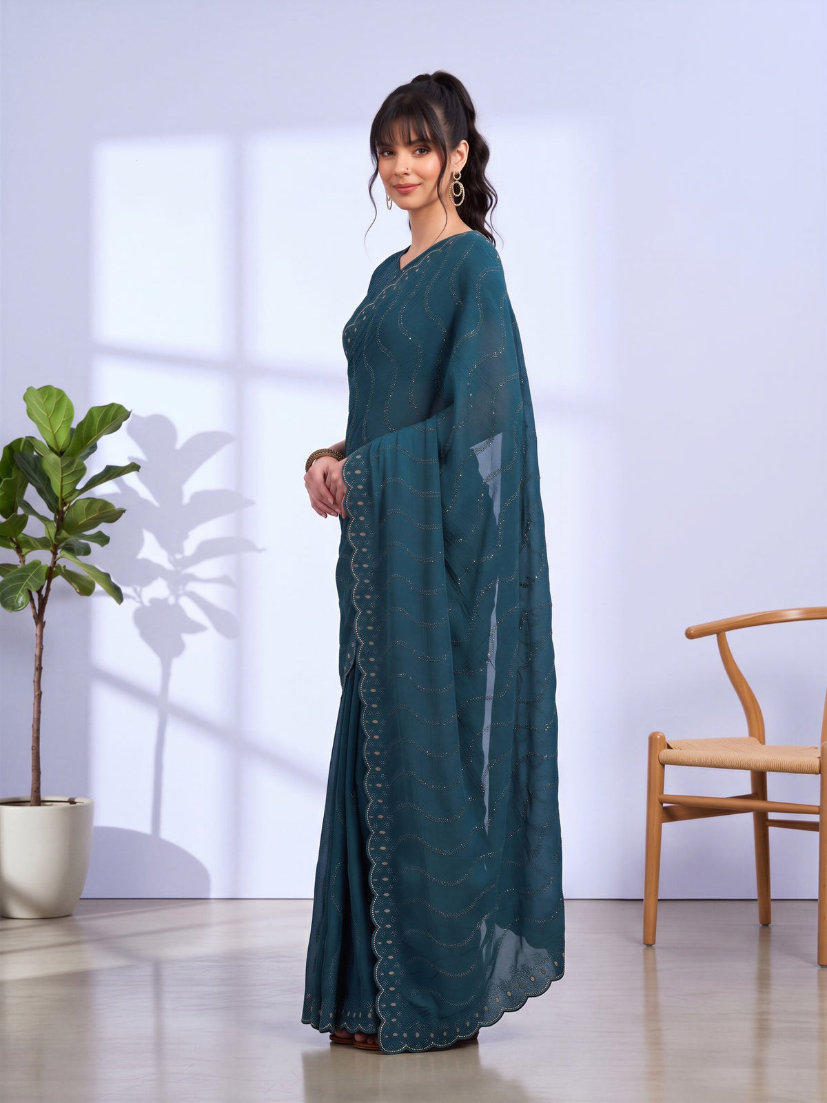 Teal Blue Tissue saree – detail view 2