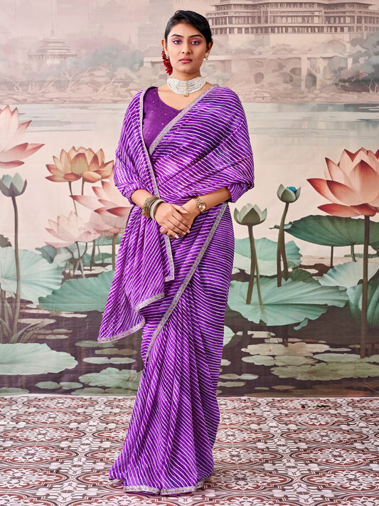 Purple Georgette saree – detail view 1