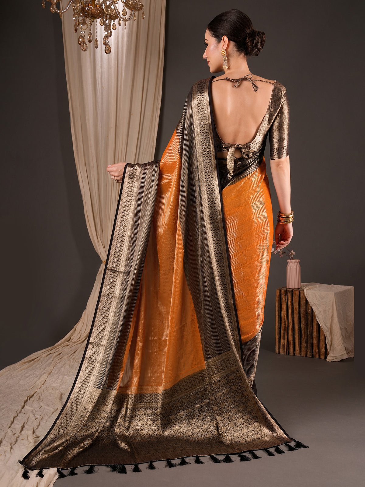 Orange Viscose Silk saree – detail view 1