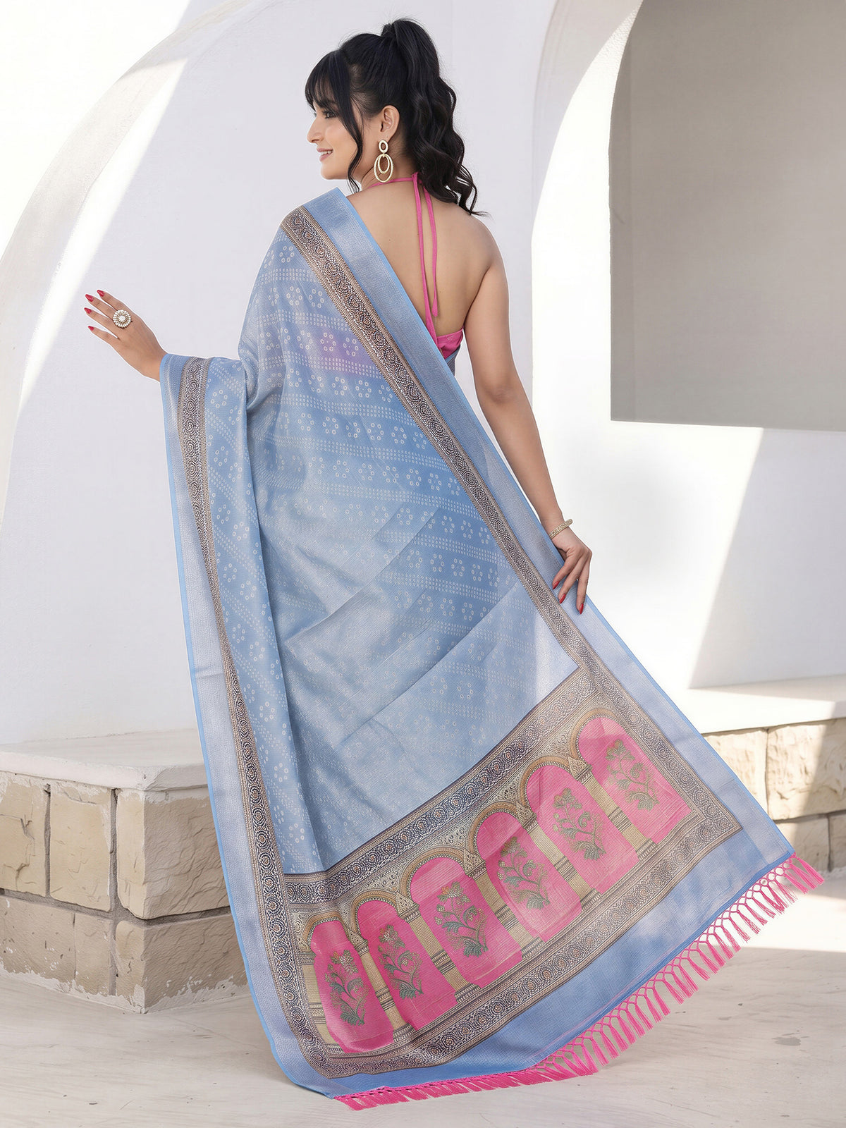 Light Blue Cotton Silk saree – detail view 1